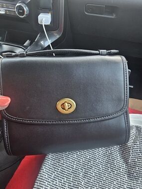 Coach Black Leather Crossbody with Gold Turnlock